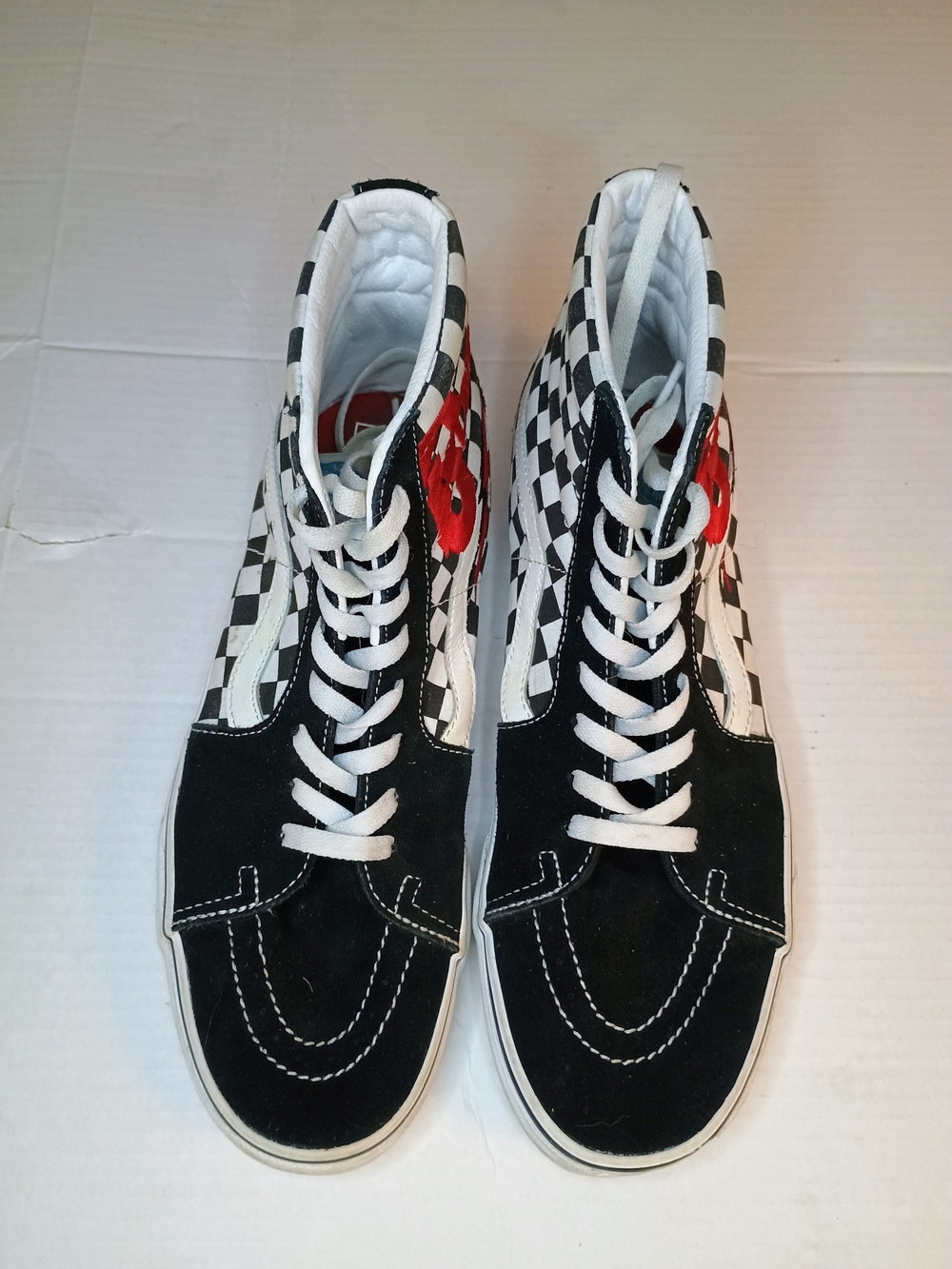 Vans David Bowie Checkerboard High-Top Sneakers in Black, White & Red Mens 11.5